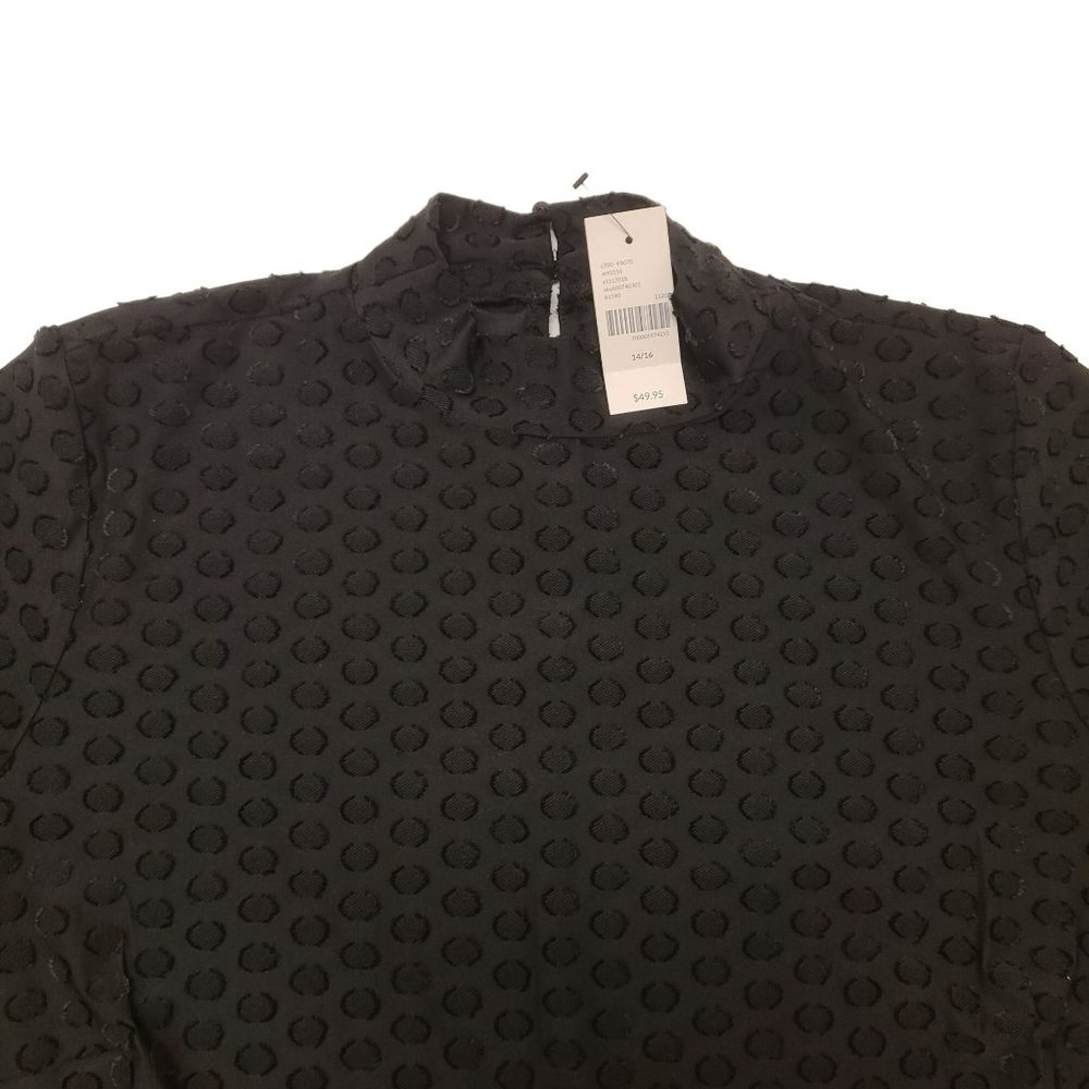Lane Bryant Blouse Shirt Jaquard Spot Longsleeve Mock Turtleneck Black 14 16 NWT - Picture 3 of 13